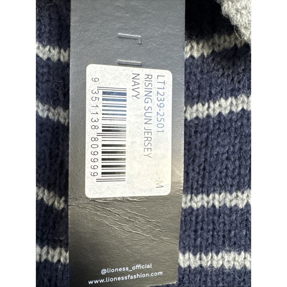 Lioness Rising Sun Jersey Stripe Polo Sweater Navy Gray Women’s S-M NWT - Picture 5 of 9